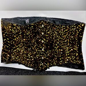 Top Drawer Black Velvet  Gold Sequins Steel Boned Under Bust Corset Size 6X